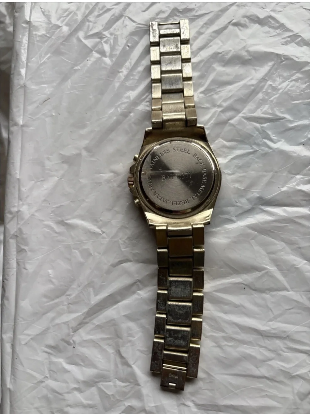 Men's Gold-Tone Chronograph Bracelet Watch with Cream Dial-Encrusted-New Battery